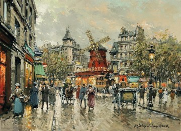  Montmartre Oil Painting - AB le moulin rouge place blanche a montmartre Parisian